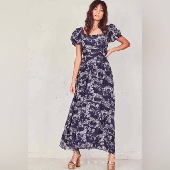 LoveShackFancy Dress Bridget Frayed Maxi in Blue Storm - Picture 11 of 13